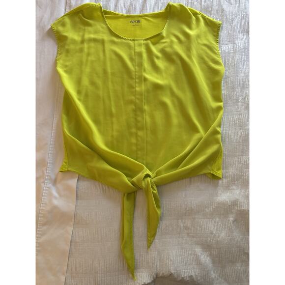Apt. 9 Tie Front Shirt Top Lime Green Short Sleeve Women's Large Summer Flirty - Picture 1 of 6